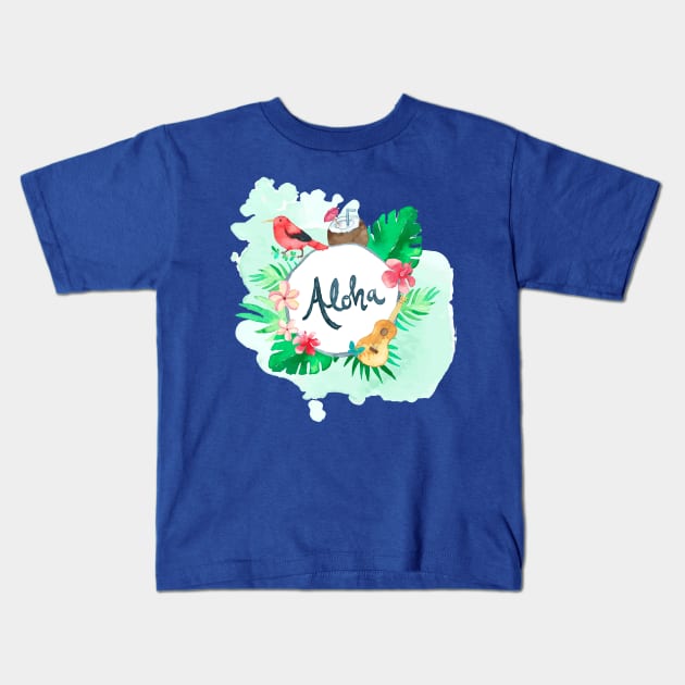 Aloha Tropical Hawaiian Pattern Kids T-Shirt by bluerockproducts